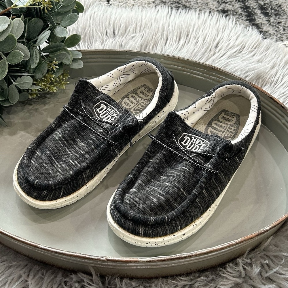 Hey Dude Wally Youth Stretch Black 40035-001 Fashion Shoes Size 3